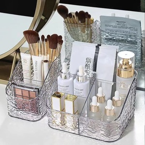Caja de almacenamiento de cosméticos acrílica, organizador de escritorio con patrón de ondas de agua para brochas de maquillaje, pintalabios, productos para el cuidado de la piel - Product Image 1