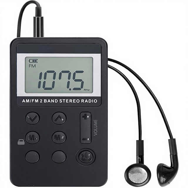 Personal AM/FM Pocket Radio Portable Mini Digital Tuning Rechargeable Battery Earphone Lock Screen LED Display Plastic