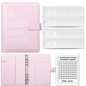 Wholesale Loose Leaf Pu Leather 6 <b>Ring</b> Planner 100 Envelope Savings Challenge A5 Budget <b>Binder</b> - Product Image 1