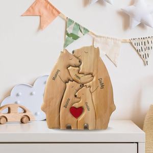 Ensemble d'ours en bois massif écologique gravé ornements de puzzle transfrontaliers pour la décoration de la maison populaire Noël mère-enfant - Product Image 1