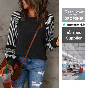 Cher-amant en gros femmes <span class=keywords><strong>Tillandsia</strong></span> violet contraste imprimé rayé Raglan ample décontracté haut à manches longues - Product Image 1