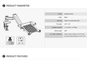 Loctek D2f Máy Tính Để Bàn Chuyển Động Hoàn Toàn Gas Spring Sử Dụng Kép 10-15.6 Inch Giá Đỡ Máy Tính Xách Tay + Giá Đỡ Màn Hình 10-27 Inch - Product Image 4