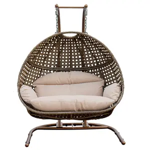 Panier à bascule Double balançoire, meubles de jardin en rotin, hôtel en osier, œuf rond, balcon extérieur, chaise à bascule avec coussin de siège, 1 pièce