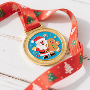 Medalla Navideña Personalizada Chapada en Oro, Aleación de Zinc con Esmalte Suave, Borde Redondeado con Diseño de Santa Claus y <span class=keywords><strong>Hombre</strong></span> de Jengibre de Dibujos Animados, Fundición UV - Product Image 5