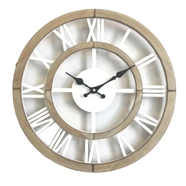 Silent Non Ticking Open Dia Quartz Round Farmhouse Antique Indoor Decor Big Wood Clock