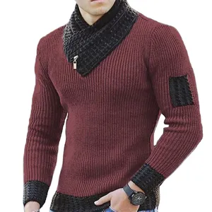 New men's casual slim knitted sweater pullover long sleeve fashion scarf collar Men knitwear Winter base shirt warm clothing