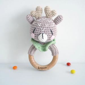 Hochet en bois pour bébé nouveau-né, fait main, en crochet, lapin, lion, cerf, <span class=keywords><strong>girafe</strong></span>, renard, 100% fait main, hochet animal en crochet, <span class=keywords><strong>attache</strong></span>-sucette - Product Image 4