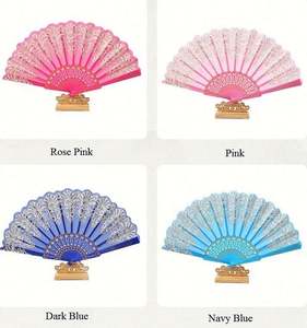 Éventail pliant artisanal en poudre d'or style chinois 2025, cadeau de mariage, éventail à main en plastique pour la danse - Product Image 4