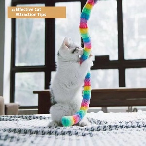 Mainan tongkat kucing mewah interaktif 5cm, tongkat bermain dalam ruangan seperti hidup dengan pegas terbuat dari kayu plastik hewan peliharaan dan bahan bulu - Product Image 3