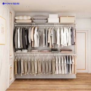 Sistema de Almacenamiento de Estanterías de Alambre Metálicas Extensibles para Armario, Montaje en Pared, Moderno, con Puertas de MDF, Perchero y Soportes Ajustables - Product Image 4