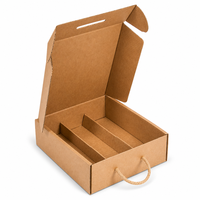 Boîte d'expédition en kraft personnalisée avec logo, poignée en corde de coton, insert de séparation en carton ondulé pour emballage cadeau, alimentaire, bouteille, vente au détail