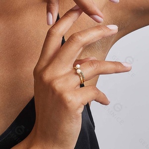 젬넬 미니멀리스트 주얼리 18k 골드 패션 담수 진주 반지 황동과 진주 반지 - Product Image 3