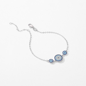 925 <b>Silver</b> Chain Bracelet With Blue Crystal Hypoallergenic Gold <b>Silver</b> Plated Eye <b>Charms</b> Classic Design Unisex Everyday Wear - Product Image 5