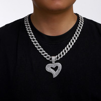 Collar con Colgante de Corazón de Diamantes de Imitación Dorados de Lujo con Cadena Cubana para Hombre, Joyería de Moda Hip Hop Streetwear