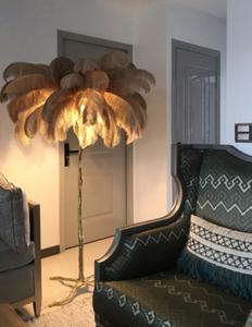 Nordic <strong>Floor</strong> <strong>Lamps</strong> Art <strong>Pink</strong> Ostrich Feather Lampshade <strong>Floor</strong> Light Decorative Glitter Copper Art Standing Lights - Product Image 3
