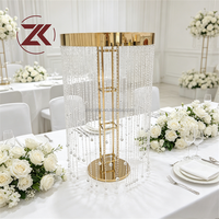 Support floral de mariage en métal doré et cristal, design suspendu moderne ZKAI pour décoration de scène de mariage