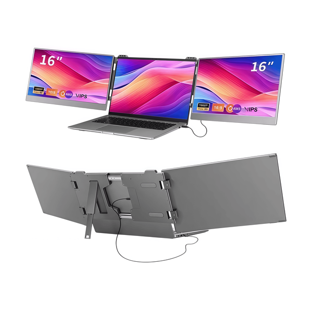 Factory Portable Monitor 16 Inch IPS Triple Laptop Screen Extender 1200P FHD Dual Display for 13-17" Laptops
