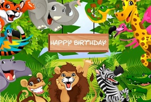 Fondale 7x5ft con Animali del Parco Safari Cartoon, Decorazioni per Feste di Compleanno per Bambini, Fauna della Giungla, Foresta, Fauna Selvatica, Fondale con Elefanti - Product Image 2