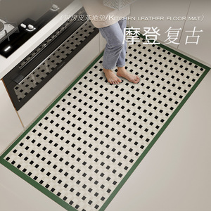 Tapis de sol en cuir pour cuisine, motif géométrique, rectangle, imperméable, antidérapant, résistant aux taches, PVC, usage en cuisine - Product Image 1