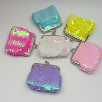 Dompet Koin Mini Berglitter Sequin Warna-warni Dua Sisi dengan Klip 3 Inci, Harga Murah, Model Unisex Terbaru