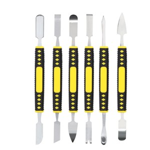 Stainless Steel Pry <b>Bar</b> Set 6 Pieces Yellow Handle Mobile Phone Repair Tool Industry Use - Product Image 3