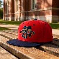 Casquette de baseball unisexe rouge et marine bicolore, style streetwear, visière plate, six panneaux, doublure satinée, ajustable, vente en gros