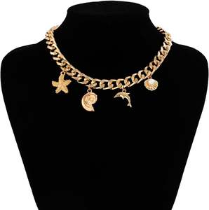 Collier en coquillage doré pour femmes Collier pendentif étoile de mer conque dauphin Collier ras de cou de plage en or Chunky Collier ras du cou d'été pour femmes - Product Image 5