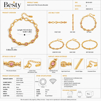 Bijou fantaisie pour femme en acier inoxydable plaqué or 18 carats, avec perles, breloque en zircon et cristal rose, maillons ovales épais, réglable, idéal pour les fêtes et comme cadeau