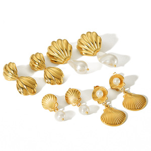 ต่างหูเปลือกหอยมุกประดับทอง 18k สแตนเลสสตีลสำหรับสวมใส่ทุกวันเครื่องประดับสตรี TE6895 - Product Image 4