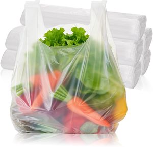 Bolsas de Plástico Blancas Tipo Camiseta con Asas, Reutilizables para Compras, Bolsas de Transporte para Pequeños Negocios - Product Image 1