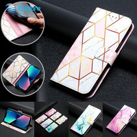 Étui portefeuille en cuir PU à motif marbre iExplore pour 17Promax Galaxy s25 A06 A16 A36 A56 M35 M55 Vivo Y77 Tecno Spark 8