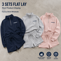 Ensemble short et sweat à demi-zip pour femme avec logo personnalisé imprimé en relief, en tissu éponge 280G, tenue décontractée deux pièces, vente en gros de sweats à capuche zippés