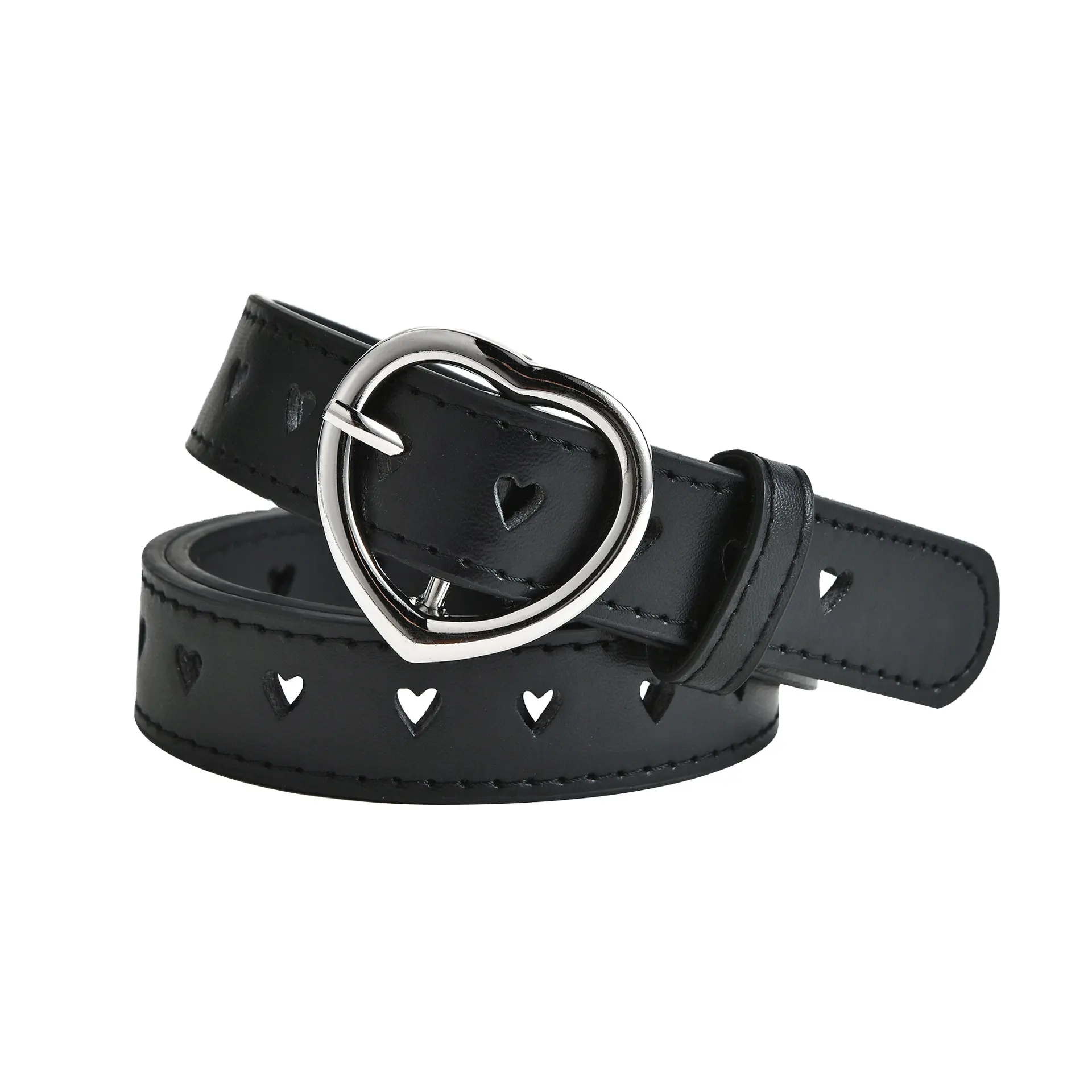 Children's short size love buckle decorative fashion trend women's belt full hole heart hole jeans belt