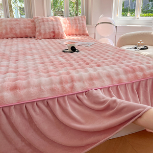 Funda de Cama de Invierno Engrosada de Forro Polar de Conejo y Poliéster, Teñida Lisa, Lavable a Máquina, Antideslizante, de Coral, de una Sola Pieza, para Cama de 0.9m, para el Hogar - Product Image 3