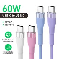 Câble USB C vers USB C, PD 60W, cordon de charge rapide en silicone souple pour ordinateurs portables, tablettes, téléphones
