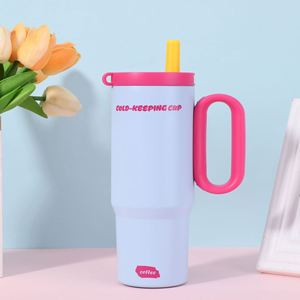 Travel Car <b>Macaron</b> Handle Mug 24oz 720ml Double Wall Vacuum Tumbler Lid Straw Anti-Slip ODM Custom Brand - Product Image 4