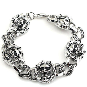 Vintage <span class=keywords><strong>Rock</strong></span> Band personalizado Cool Punk estilo Aleación <span class=keywords><strong>de</strong></span> Zinc plata antigua hombres calavera esqueleto cadena hombres joyería pulsera - Product Image 1