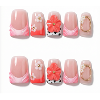 476-480 Faux ongles à presser faits main en forme de bec de canard, 10 pièces, réutilisables, en acrylique, pour enfants, motif carré artificiel