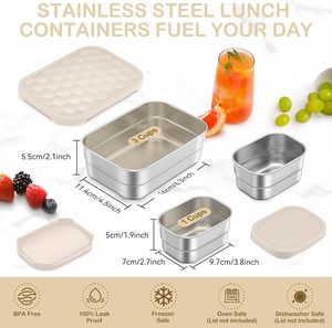 Portable Travel <b>Lunch</b> Box <b>Set</b> Stackable Stainless Steel Microwave Safe Freezer Safe Food Container Silicone Seal Foldable Fresh - Product Image 2