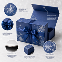 Boîte cadeau magnétique de Noël, bleu marine, flocon de neige argenté, boîte pliante de luxe personnalisée avec logo pour cadeau de fête, vente en gros pour les entreprises