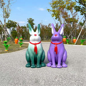 Fiberglass Cartoon <b>Rabbit</b> Sculpture Outdoor <b>Garden</b> Decor Modern Animal Shape Glossy Finish Freestanding Landscape <b>Ornament</b> - Product Image 3
