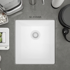 Évier moderne en <span class=keywords><strong>granit</strong></span> composite à cuvette unique, évier de comptoir carré en quartz Évier de cuisine en quartz - Product Image 4