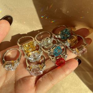 Dylam Fine Promise 8A <b>CZ</b> <b>Ring</b> S925 Square Rainbow <b>Rings</b> Jewelry Women Wedding Engagement Minimilist Sterling Silver Women <b>Rings</b> - Product Image 3
