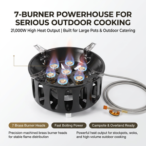 Réchaud de camping portable à <span class=keywords><strong>gaz</strong></span> 7 brûleurs 21000W en fonte, cuisinière au <span class=keywords><strong>propane</strong></span> et au <span class=keywords><strong>butane</strong></span>, 2,4 kg, léger, pour wok extérieur et barbecue de plein air - Product Image 1