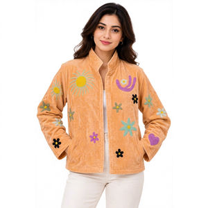 Luxury Hand Embroidered Velvet Jacket Boho Statement Bomber Stand Collar Unique Festival Gift Maria Garments From Rajasthan - Product Image 1