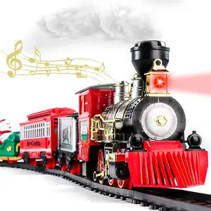 圣诞火车玩具套装有灯和声音电动火车有轨道，加水使冒烟