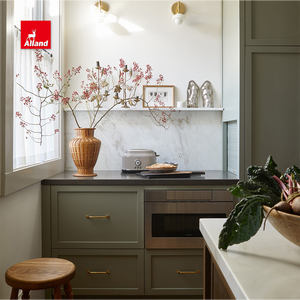 Meuble de cuisine Alland Luxury Farmhouse E0 en <span class=keywords><strong>bois</strong></span> écologique avec robinet <span class=keywords><strong>doré</strong></span>, porte-outils et îlot à panneaux cannelés - Product Image 3