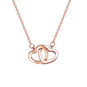 Hoge Kwaliteit Custom Dubbel Hart Echte 925 Sterling Zilveren Ketting Voor Vrouwen Valentijnsdag