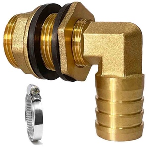 Raccord en laiton pour jardin, connecteur de fût à eau en laiton 90° °   Raccord coudé à barbillon en laiton pour tuyau - Product Image 1