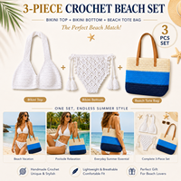 Ensemble de maillots de bain pour femmes + sac de plage, bikini en crochet fait main, ensemble de plage bohème d'été